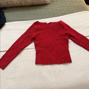 Abercrombie & Fitch Red Ribbed Scoop-Neck Long Sleeve Top